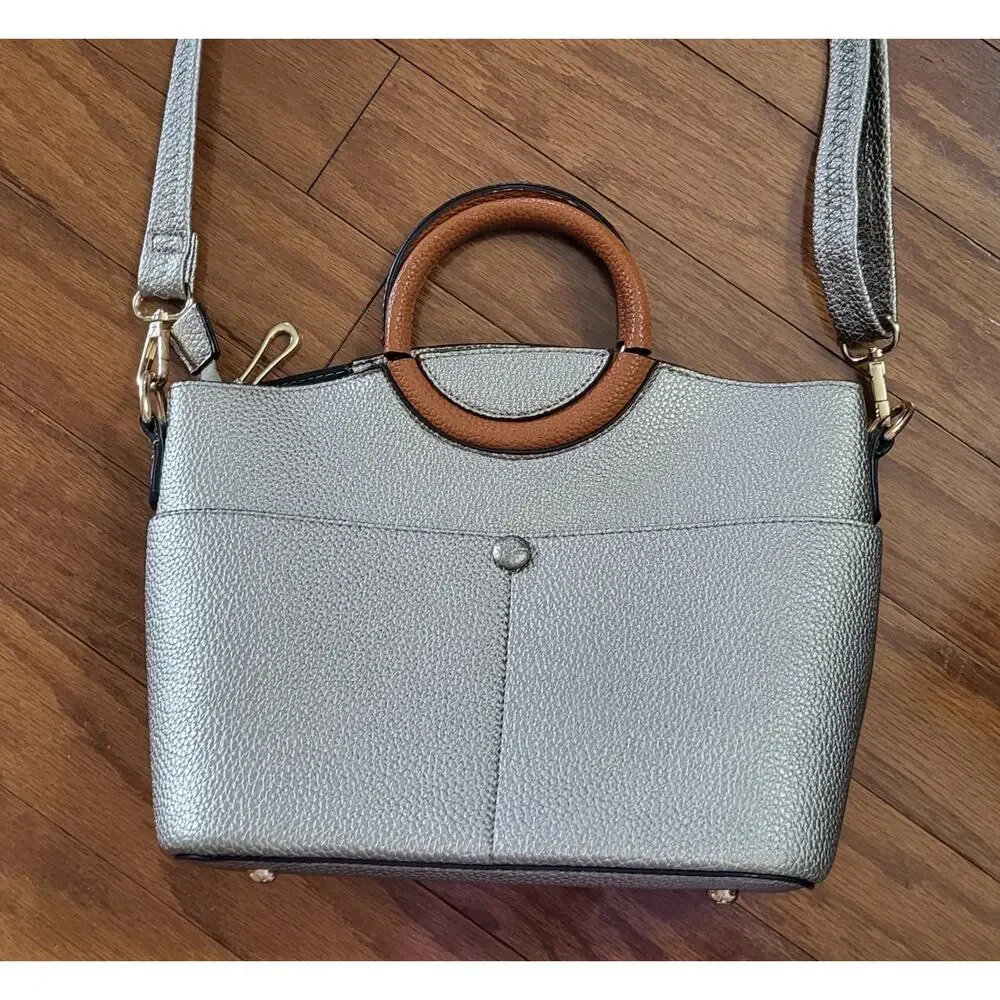MELLOW WORLD Purse Crossbody with Circle Handles Medium Gold Brown